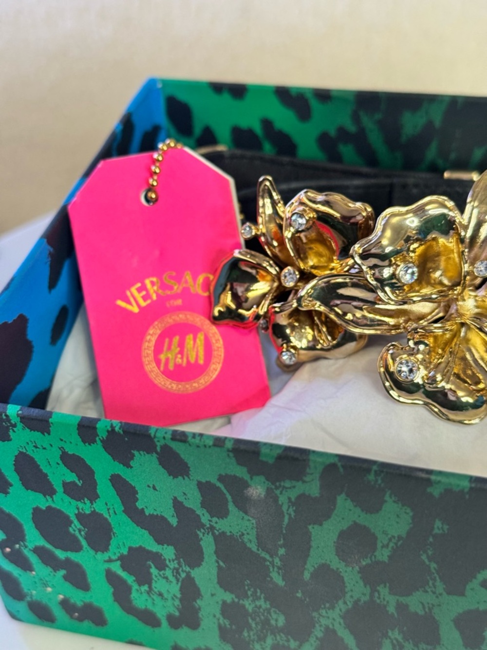 Versace for H&M Black Belt with Gold Floral Statement Buckle - Picture 2 of 12